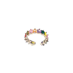 Silver Colourful Square Gem Ring