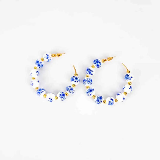 Vinatge Blue Beaded Hoops