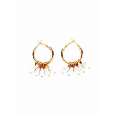 Golden White Beaded Hoops