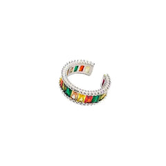 Silver Colourful Rectangular Gem Ring