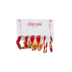 Set Of 3 Golden Red Hoops Earring Combo