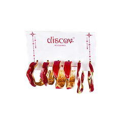 Set Of 3 Golden Red Hoops Earring Combo