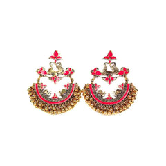 Peacock Pink Enamel Chandbali Earrings