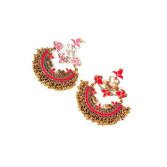 Peacock Pink Enamel Chandbali Earrings