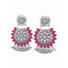 Silver Magenta Floral Geometric Earrings