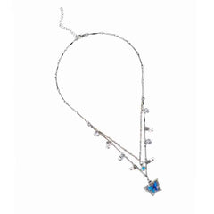 Blue Butterfly Charm Layered Necklace