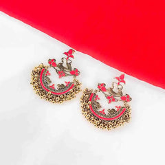 Peacock Pink Enamel Chandbali Earrings