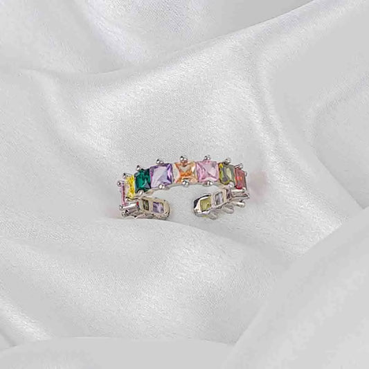 Silver Colourful Square Gem Ring
