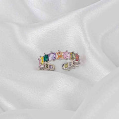 Silver Colourful Square Gem Ring