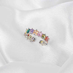 Silver Colourful Square Gem Ring