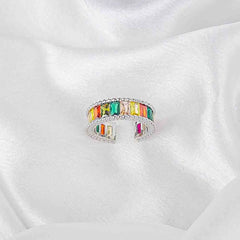 Silver Colourful Rectangular Gem Ring