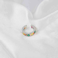 Silver Colourful Rectangular Gem Ring