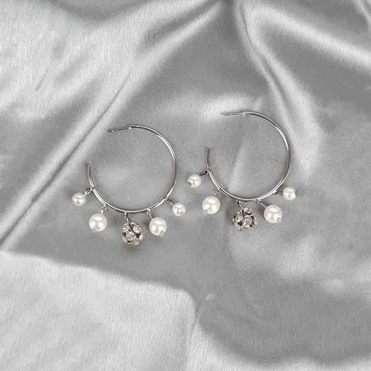 Silver Sparkle Pearl Charm Earrings