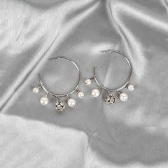Silver Sparkle Pearl Charm Earrings