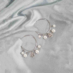 Silver Sparkle Pearl Charm Earrings