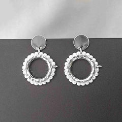 Silver Disc Pearl Drop Earrings