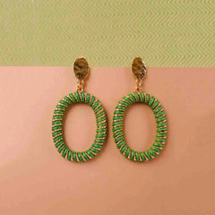 Eclectic Green Oval Drop Earrings