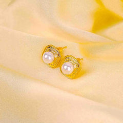 Golden Textured Pearl Studs
