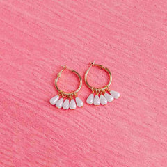 Golden White Beaded Hoops