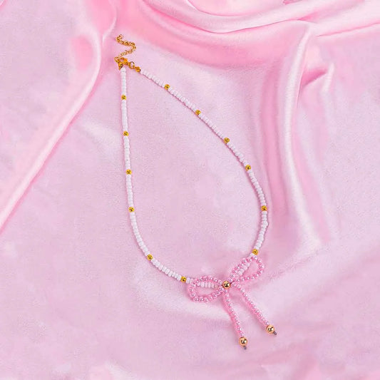 Sweetheart Beaded Bow Necklace