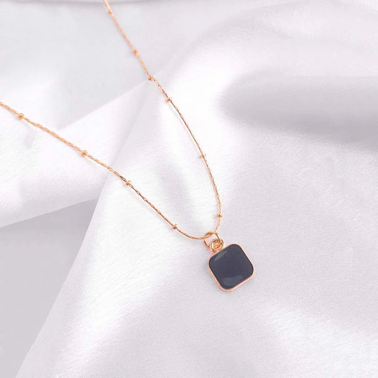 Black Square Pendant Chain Necklace