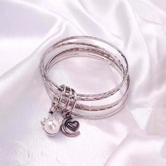 Silver Pearl Charm Bangles