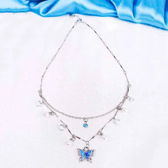 Blue Butterfly Charm Layered Necklace