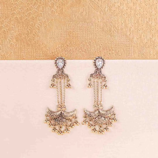 Intricate Crescent Antique Gold Earrings