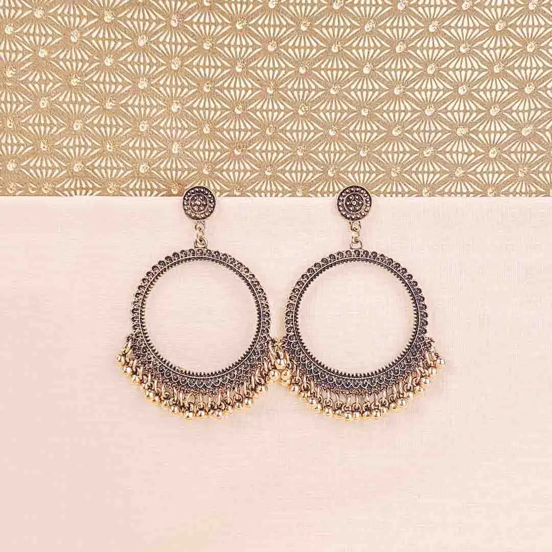 Antique Gold Round Ghungroo Earrings