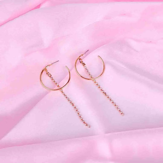 Rhinestone Drop Gold Hoop Earrings