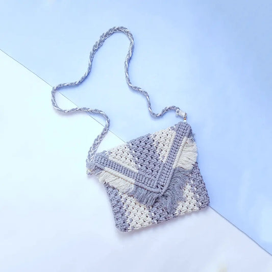 Macrame Blue N White Sling Bag