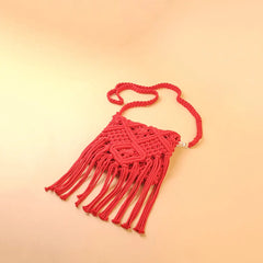 Red Macrame Knotted Tassel Sling Bag