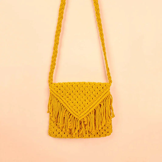 Yellow Macrame Tassel Sling Bag