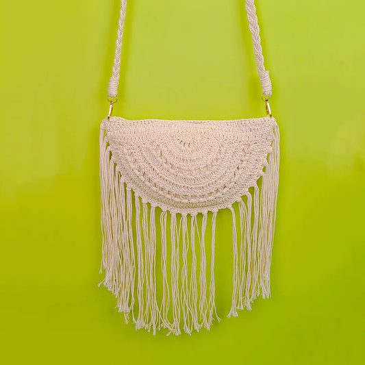 Macrame Long Tassel Half Moon Sling Bag