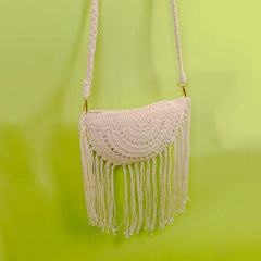 Macrame Long Tassel Half Moon Sling Bag