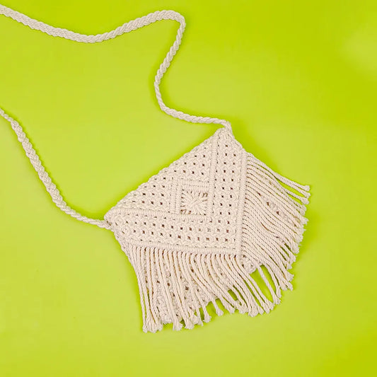 Macrame White Tassel Sling Bag