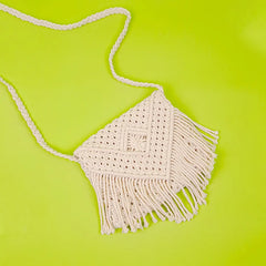 Macrame White Tassel Sling Bag