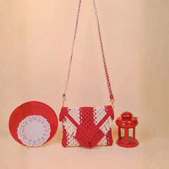 Macrame Red N White Sling Bag