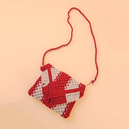 Macrame Red N White Sling Bag