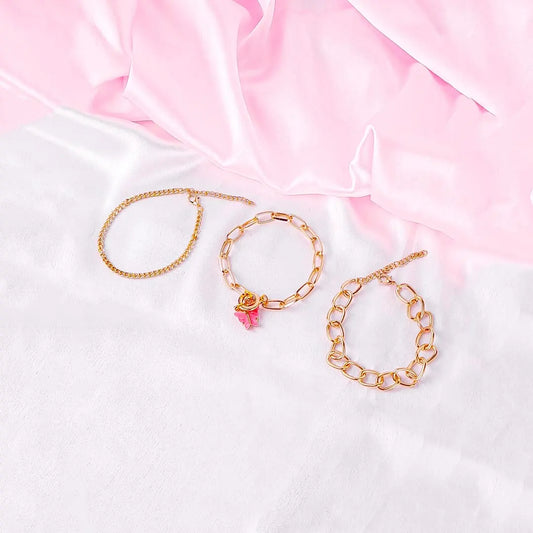 Pack Of 3 Butterfly Link Chain Bracelet Combo