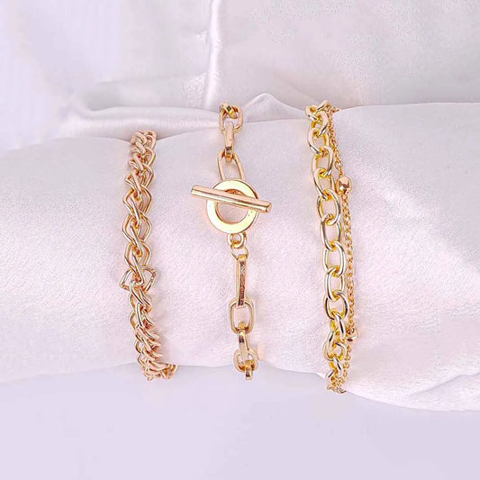 Set Of 3 Link Chain Bracelet Combo