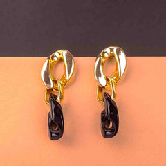 Link Chain Golden Black Drop Earrings