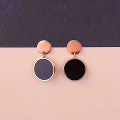 Rose Gold Black Disc Drop Earrings