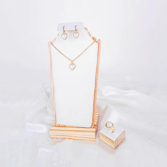 Gold Tone Pearl Heart Jewellery Set