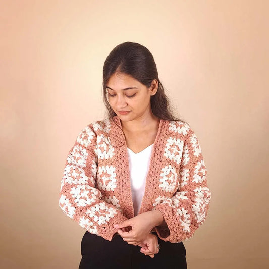 Patterned Peach Crochet Cardigan