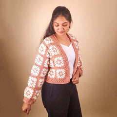 Patterned Peach Crochet Cardigan