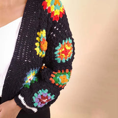 Vibrant Black Floral Crochet Cardigan