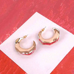 Golden Red Wavy Hoops