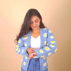 Blue Blossom Crochet Cardigan