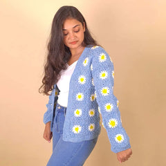 Blue Blossom Crochet Cardigan